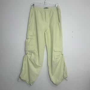 Zara Womens Size Large Light Green Parachute Pants Pockets Drawsting Ankle